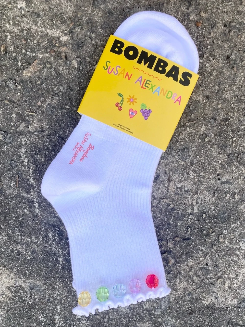 Bombas x Susan Alexandra NWT White Socks with Multicolored Beads